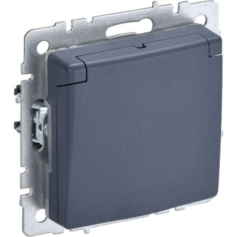 Розетка IEK BRITE с заземлением с защитными шторками и крышкой 16А IP44 РСбш10-3-44-БрМ маренго